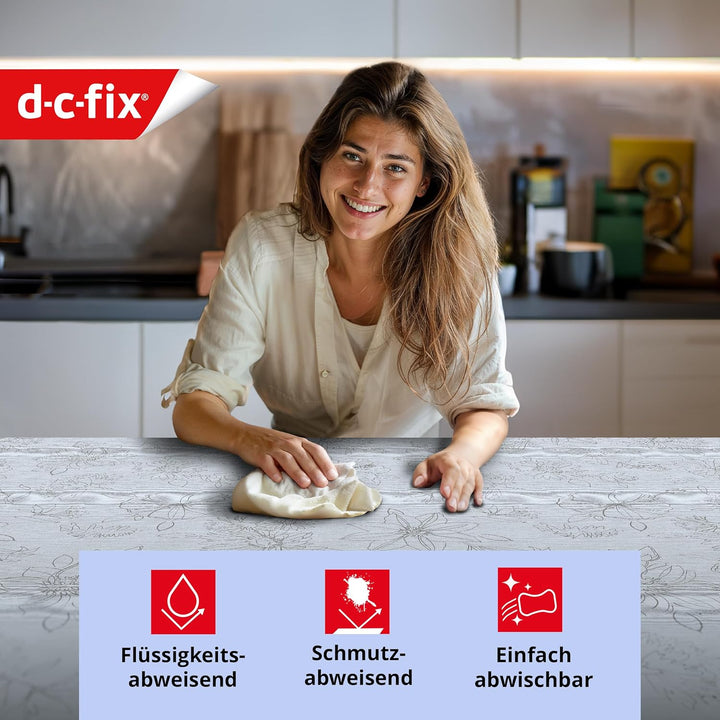 d-c-fix Wachstuchtischdecke – Palmas grau (150 x 250 cm oval) – Tischunterlage für Küchen- und Essti