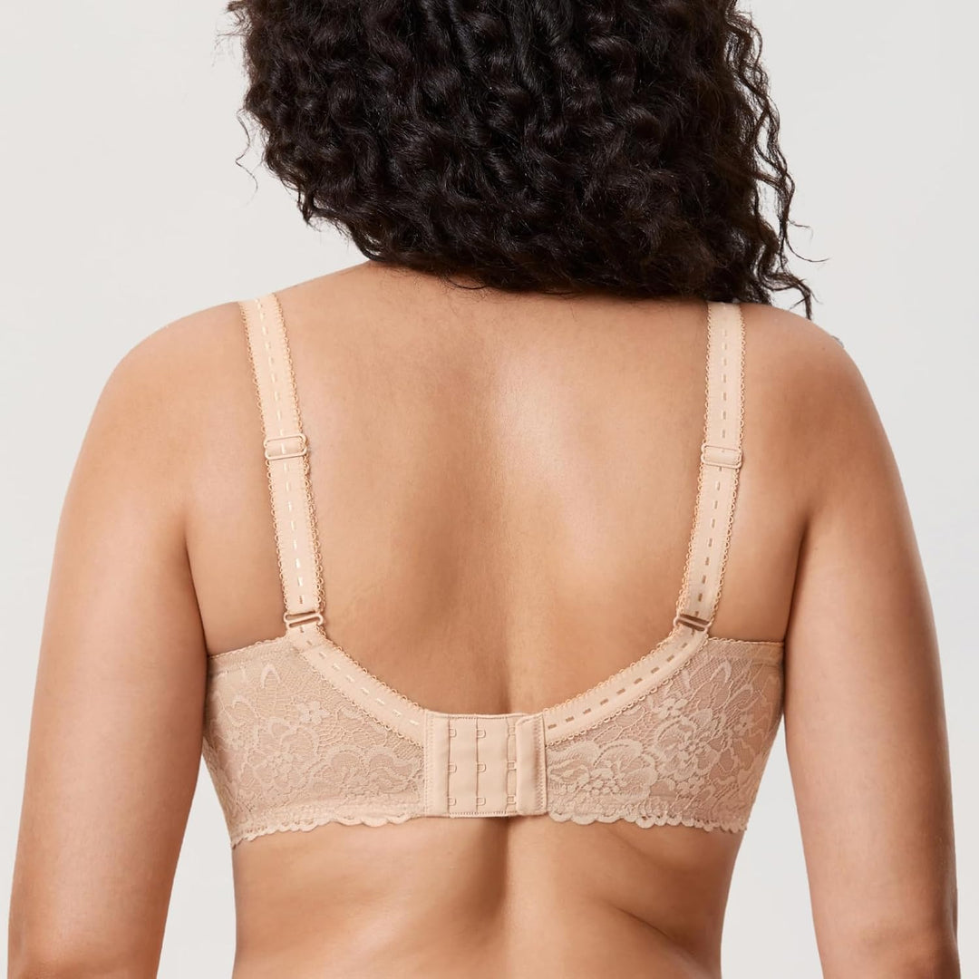 DELIMIRA Damen Minimizer BH Ohne Einlagen Mit Spitze Mit Bügel Grosse Grössen 100B Beige, 100B Beige