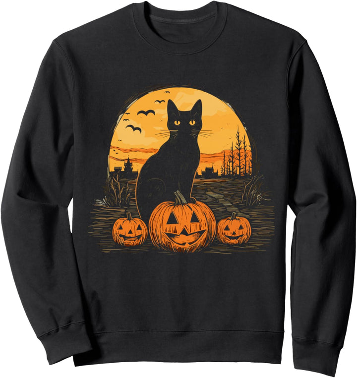 Schwarze Katze Kürbis Halloween Kostüm Katze Männer Frauen Sweatshirt
