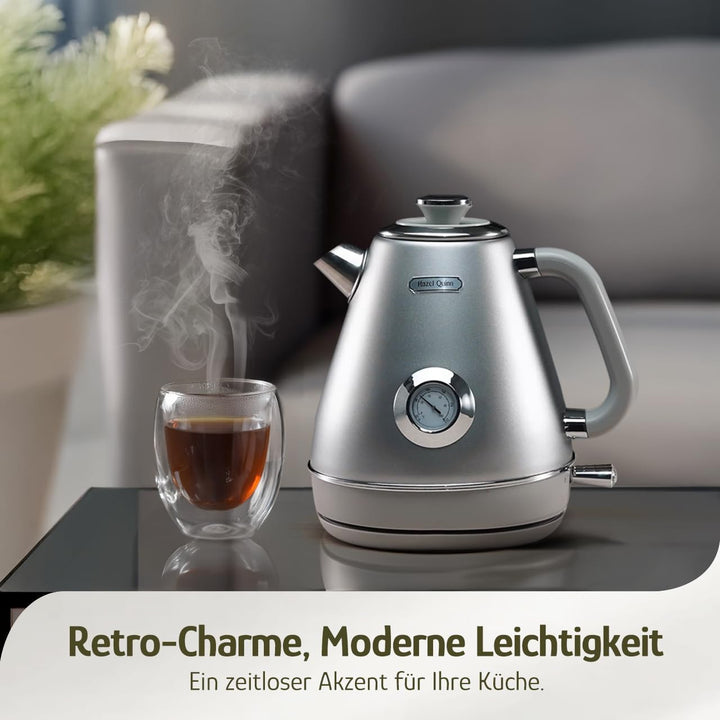 Hazel Quinn Wasserkocher Retro Vintage Design Edelstahl, BPA-frei, Automatische Abschaltung, Wasserk