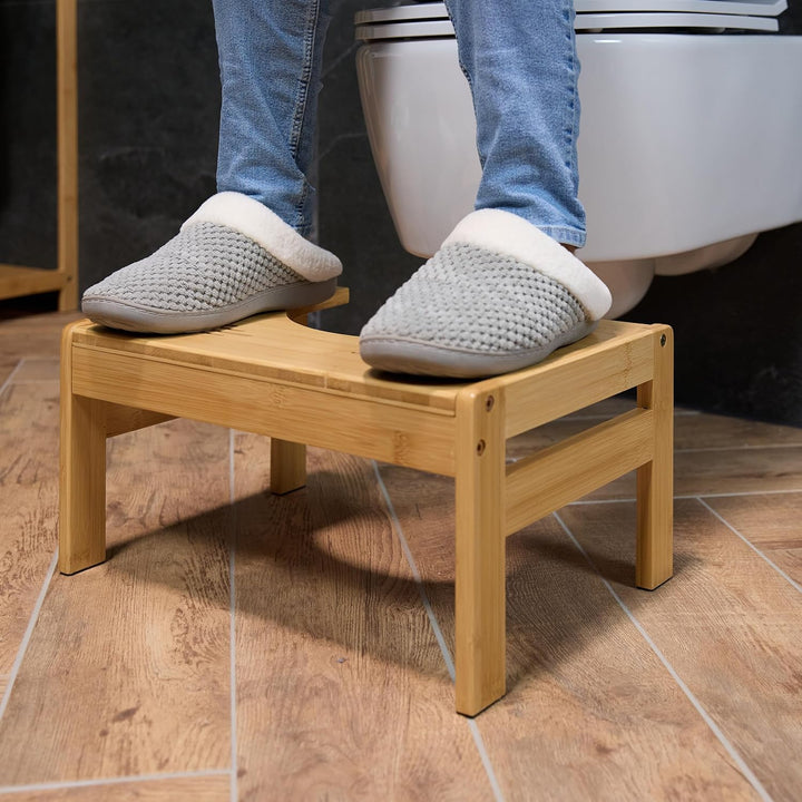 Relaxdays Toilettenhocker, Stuhlgang Unterstützung, WC Hocker für Erwachsene, Bambus, H x B x T: 21