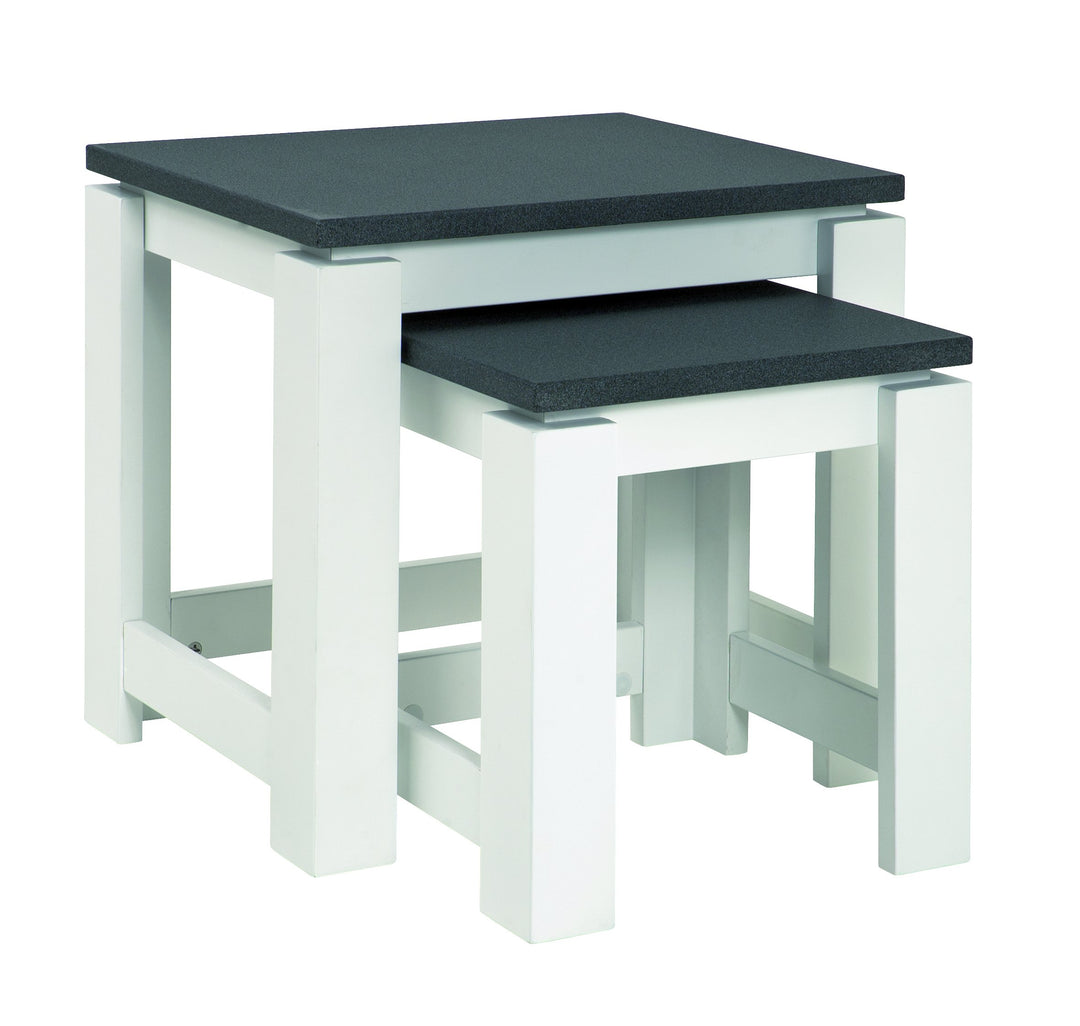HAKU Möbel Beistelltisch 2er Set, MDF, granitoptik-weiss, B 33 x T 30 x H 35 cm / B 46 x T 35 x H 43