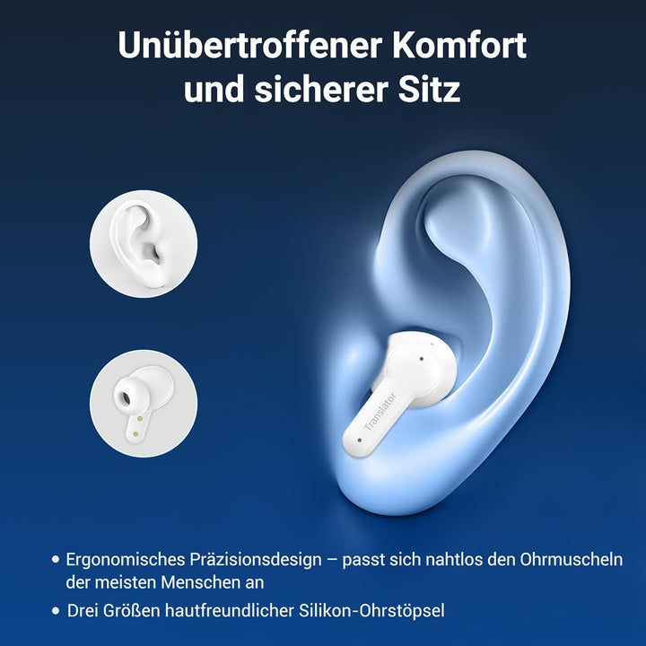 M3 KI Übersetzer Kopfhörer, 3-in-1 Echtzeit Sprachübersetzer mit 164 Online & 11 Offline Sprachen, A