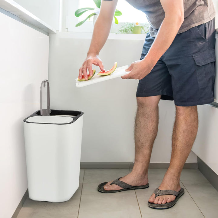 MAGICLULU Doppelfach Mülleimer Kunststoff 15l Weiss Für Küche Büro Mit Deckel Mülltrennungssystem Ge