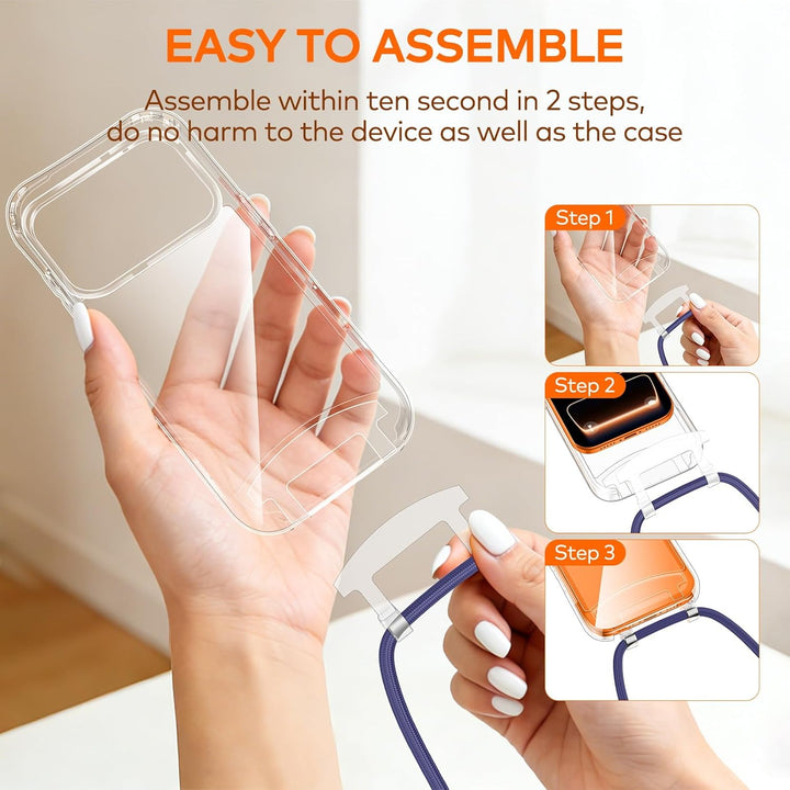 Handykette mit Band für iPhone 17 Pro Hülle, Verstellbarem und Demontage Band, Transparente Case mit