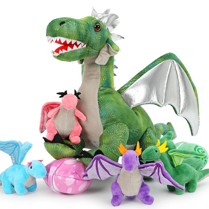 MorisMos 55cm Stehend Drache Kuscheltier mit Baby im Bauch, Grün Gross Plüschdrache Kuscheltiere XXL
