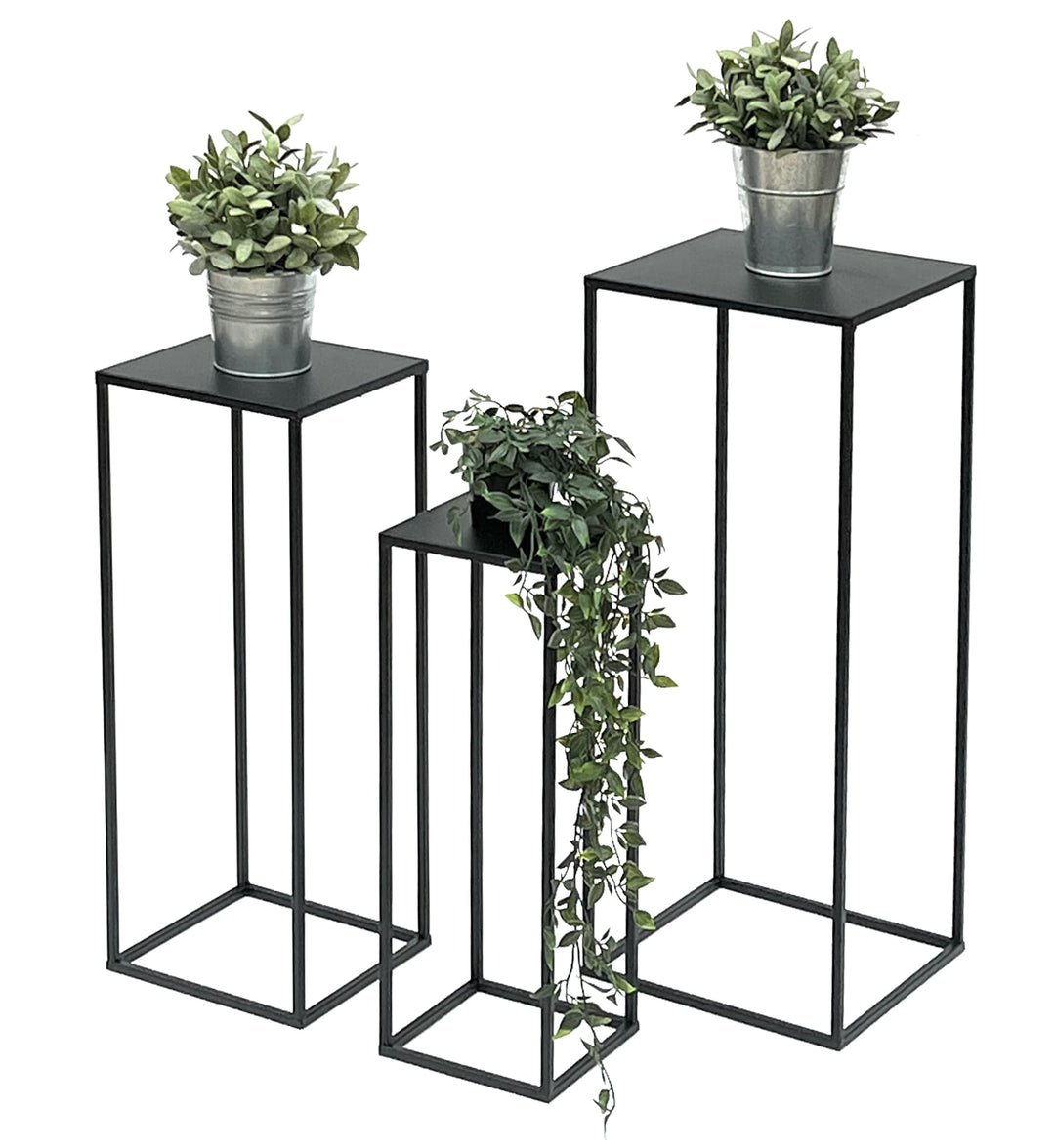 DanDiBo Blumenhocker Metall Schwarz Eckig Blumenständer Beistelltisch 96315 3er Set Blumensäule Mode