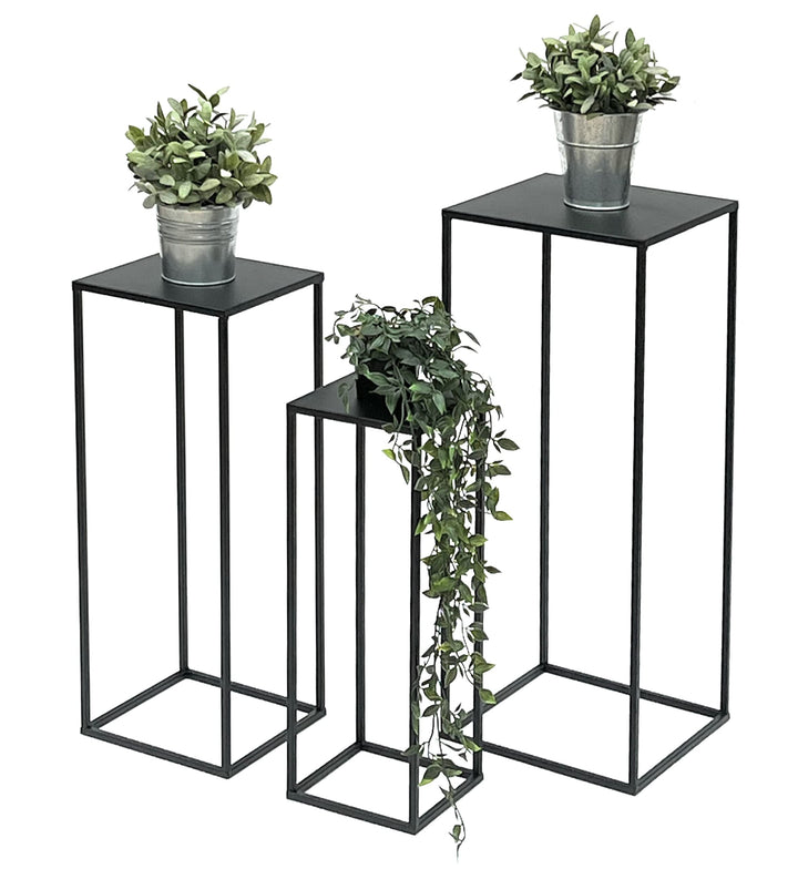 DanDiBo Blumenhocker Metall Schwarz Eckig Blumenständer Beistelltisch 96315 3er Set Blumensäule Mode