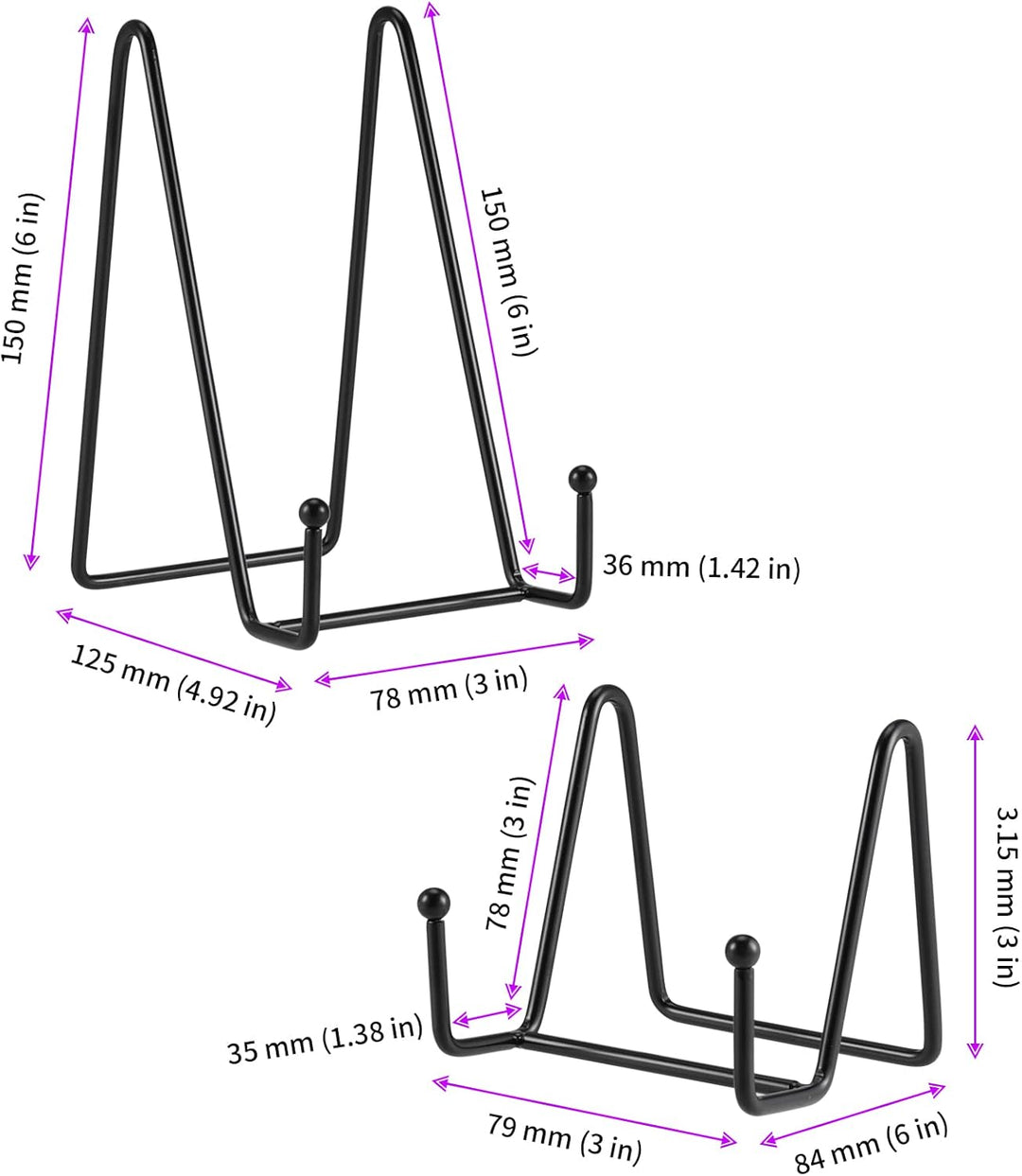 8 Stück Tellerständer Metall Schwarz, 8 cm und 15 cm Eisen Staffelei Aufsteller Display Ständer Meta