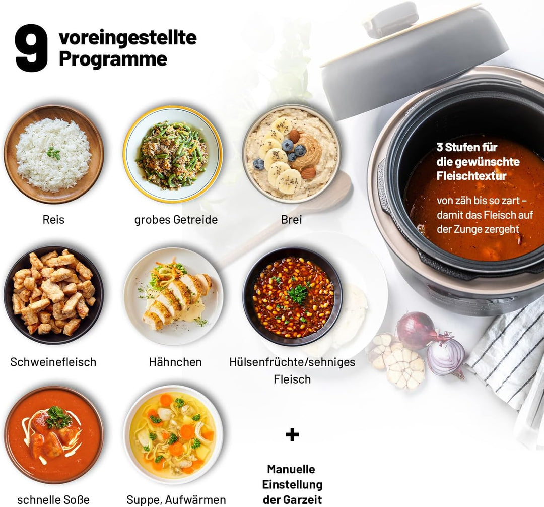 Lauben Schnellkochtopf 5000AT Electric Pressure Cooker mit einem Fassungsvermögen von 5 l, 9 Program