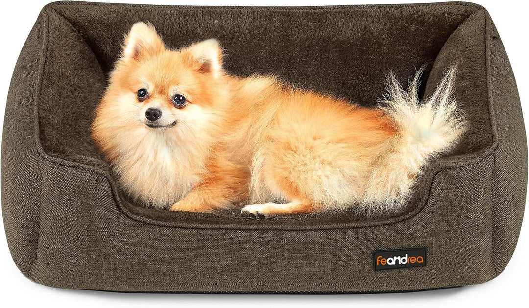 Feandrea Hundebett, Hundekissen in Leinenoptik, Hundekorb, erhöhte Ränder, rutschfeste Unterseite, B