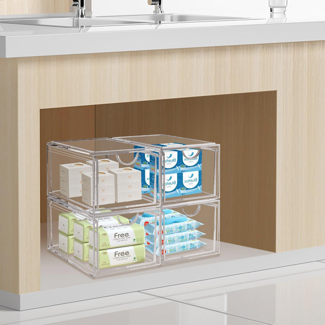 AMEITECH Stapelbare Kosmetik-Organizer-Schubladen, Transparenter Acryl-Make-up-Organizer, Schminkbeh