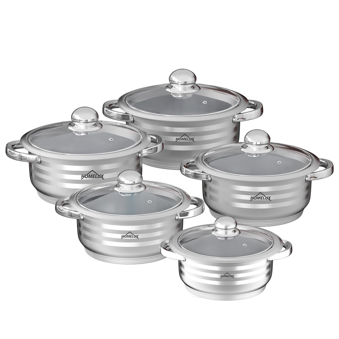 Homelux Topfset edelstahl Kochtopf Set Induktion Töpfe Set 10-teilig Topf mit Glasdeckel, Spülmaschi