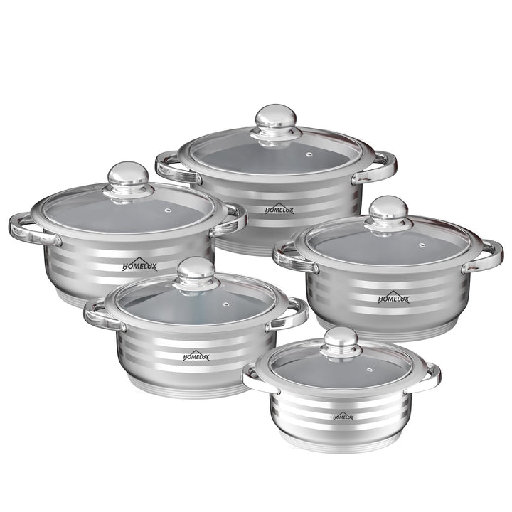 Homelux Topfset edelstahl Kochtopf Set Induktion Töpfe Set 10-teilig Topf mit Glasdeckel, Spülmaschi