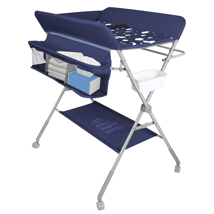 Baby Klappbarer Wickeltisch，Mobiler Wickeltisch mit Rollen und Wickelauflage,Wasserdicht und Höhenve