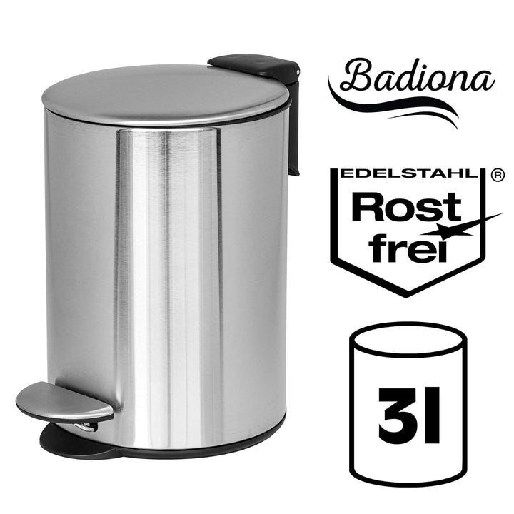 BADIONA Kosmetikeimer Bad 3l Edelstahl Absenkautomatik | Bad Mülleimer Badezimmer | Abfalleimer Bad