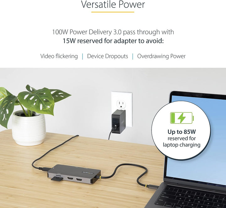 StarTech.com USB C Multiport Adapter, USB C auf Dual HDMI Video, 4K 60Hz, 5Gbit/s USB-A Hub, 100W PD