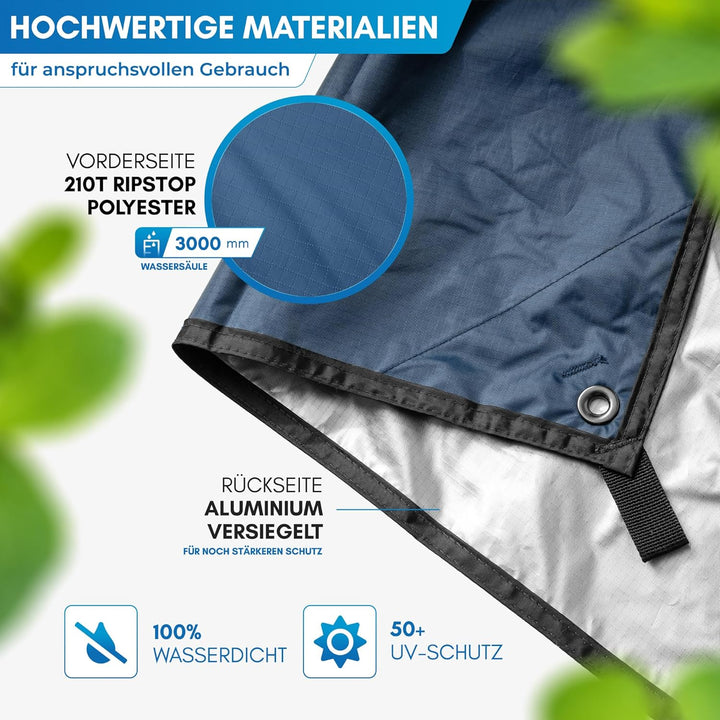 NORDMUT® Tarp 3x3/4m wasserdicht für optimalen Regen- und Sonnenschutz – Robuste Zeltplane kleines P