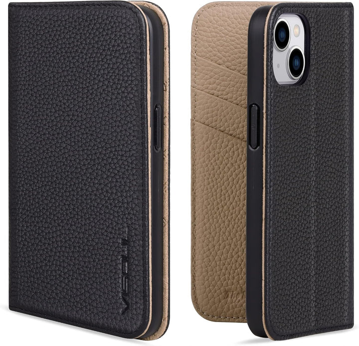 VISOUL iPhone 14 Hülle, Handyhülle iPhone 14[100% Echtleder] [3 Kartenfächer] [Verdichtes TPU] [Magn