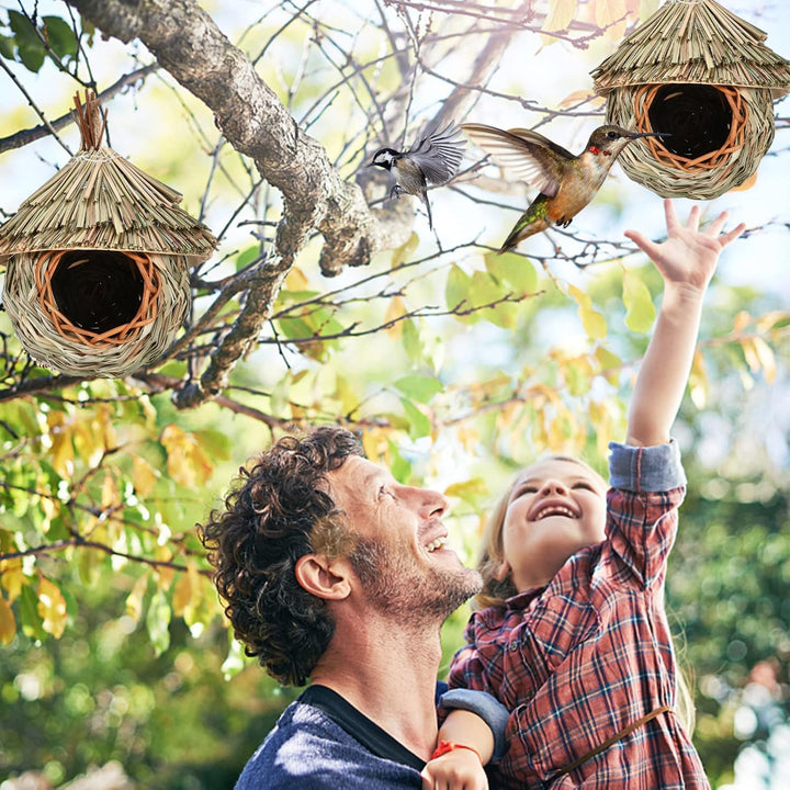 2 Stück Nistkästen, Vogelnest, Handgewebte Vogelhäuser, Vogelhäus zum Aufhängen, Gras Bird Nest für