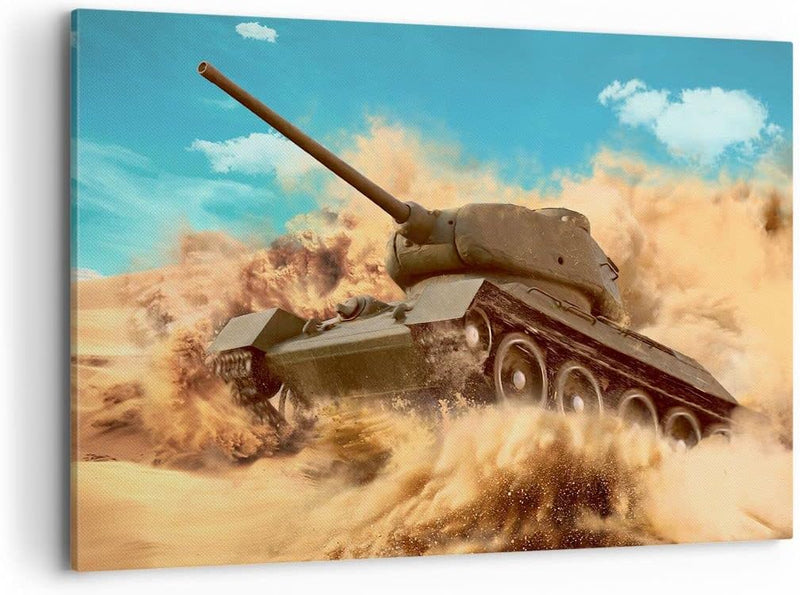 Bilder auf Leinwand 100x70cm Leinwandbild mit Rahmen Panzer Poligon Feld Gross Wanddeko Bild Schlafz