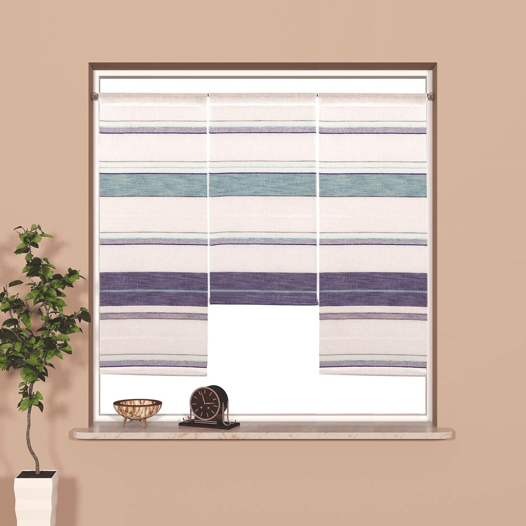 Design Mini Flächenvorhang Set Streifen blau | 4058-01 | 3 Teile | Scheibengardine Gesamtbreite 90cm