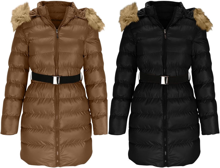 Damen Jacke Steppjacke Warme Winter Übergangsjacke Gesteppt Stepp Wintermantel mit Gürtel Daunenmant