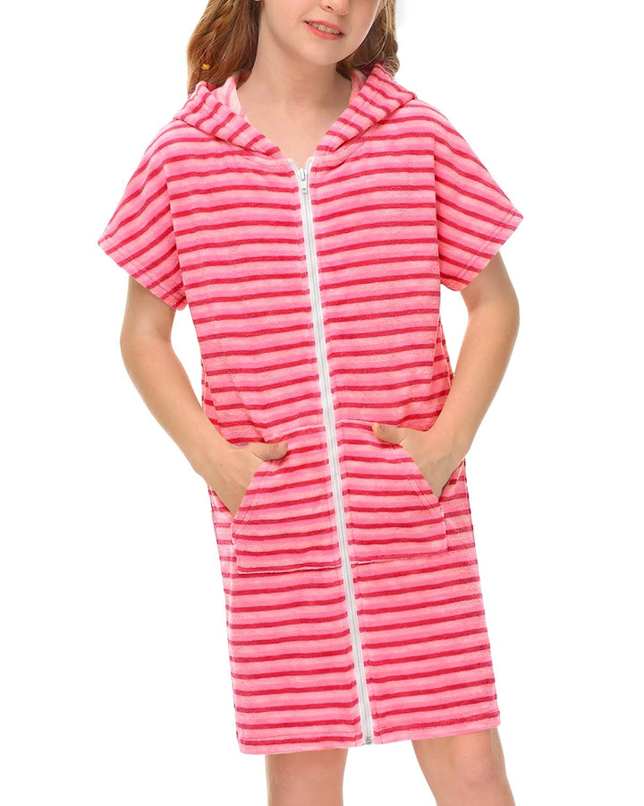 BesserBay Mädchen Junge Badeponcho Frottee Bademantel Kapuze Poncho mit Taschen Zip Cover Up Kinder