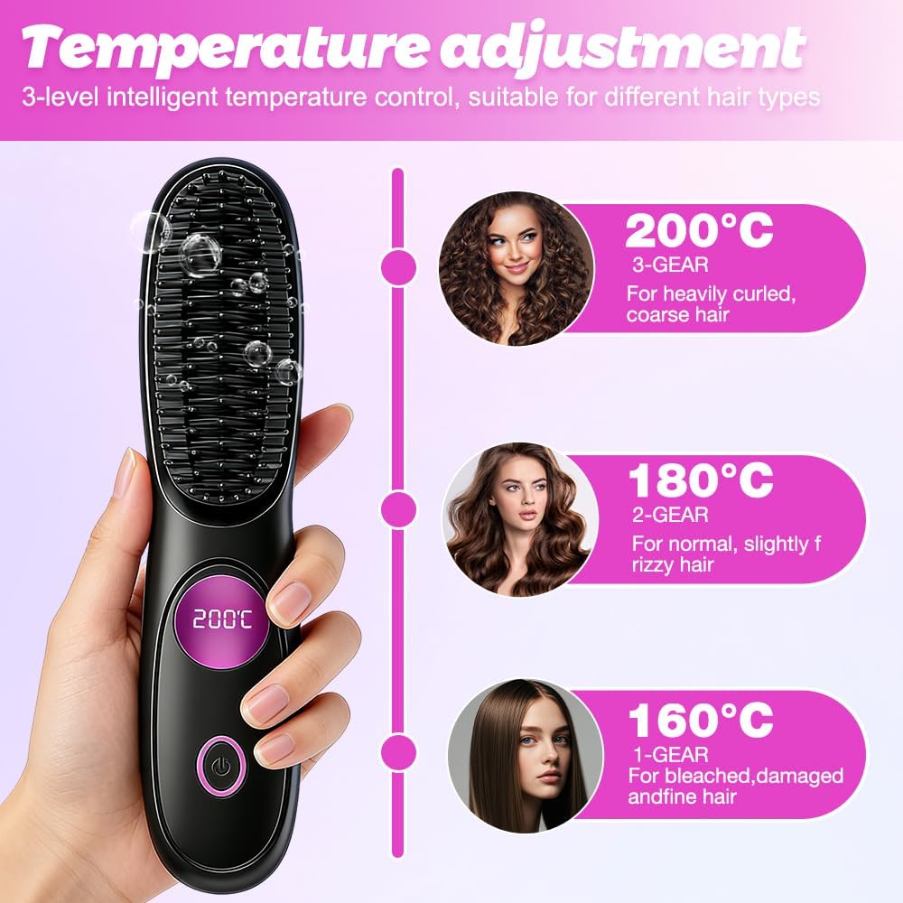 Stylingbürste für Kurze Haare Kabellos, HOVCEH Go Brush Pro Glättbürste with 3 Adjustable Heat Modes