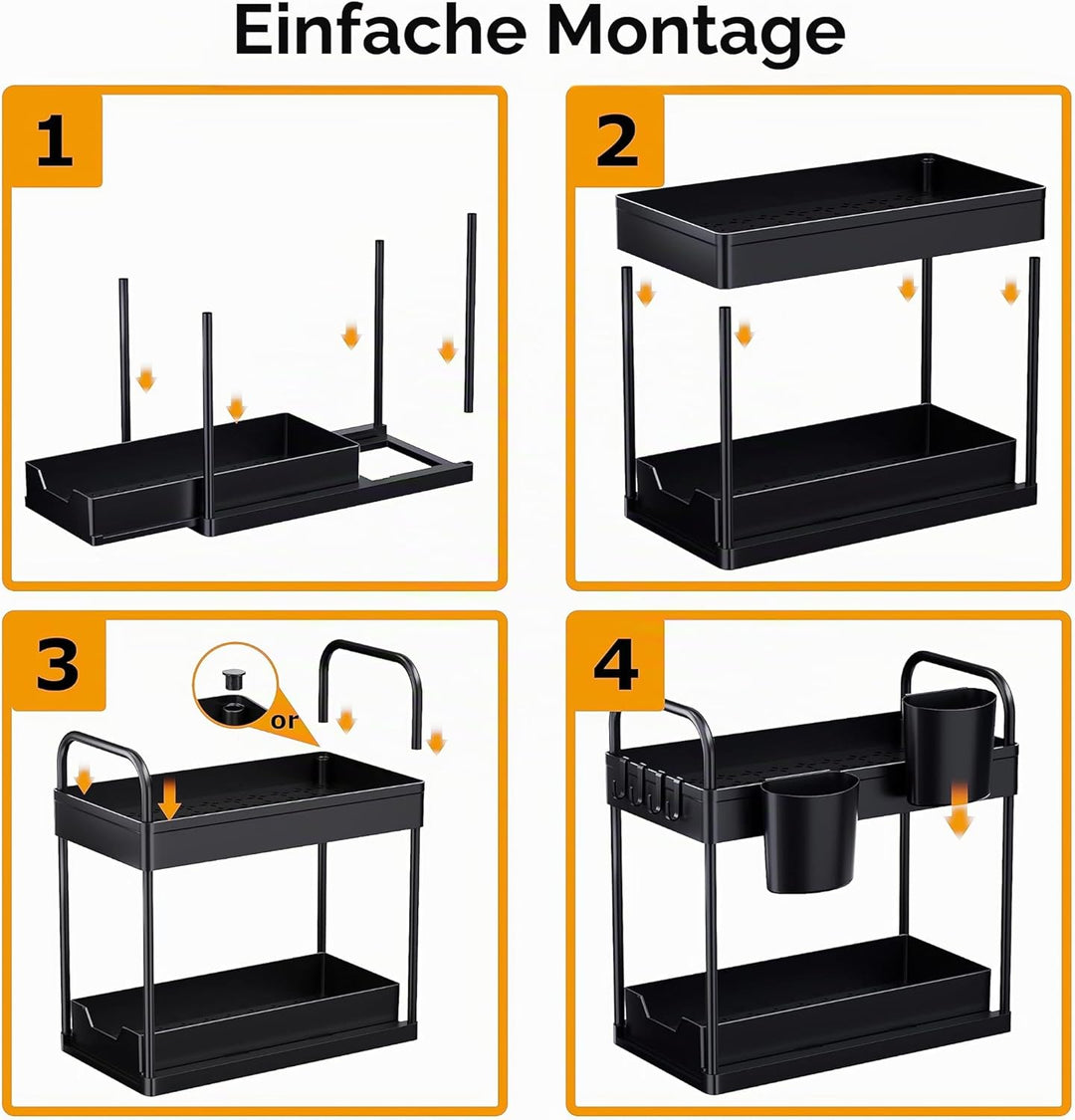 GEMWON Küchen Organizer,2 Etagen Unter Waschbecken Regal mit 4 Haken & 2 Tassen,Spülschrank Organize