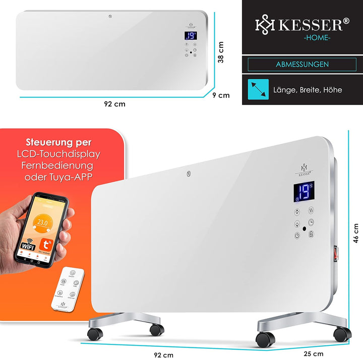 KESSER® Elektro Glasheizung Glaskonvektor Elektroheizung Heizung Heizkörper ✓ Touchscreen ✓ APP WiFi