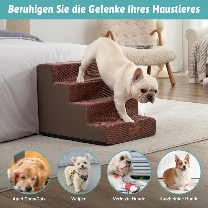 Hundetreppe für Kleine Hunde, 4 Stufen Breiter Haustiertreppe für Bett Couch Auto, 45cm Hoch Hochdic