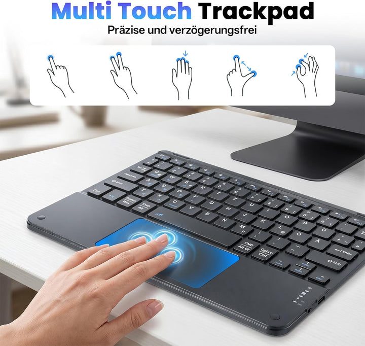 Bluetooth Tastatur mit Touchpad, Tastatur für ipad, Tablet, QWERTZ