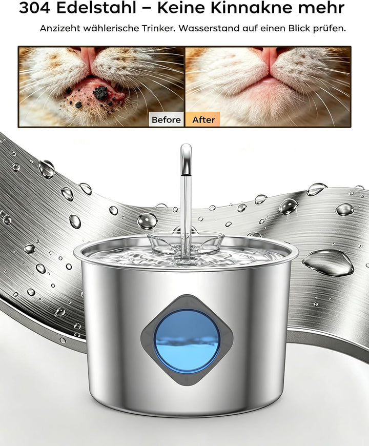 Edelstahl Katzenbrunnen 2,2L,, 2.2Faucet Style+2 Filters+2 Sponges