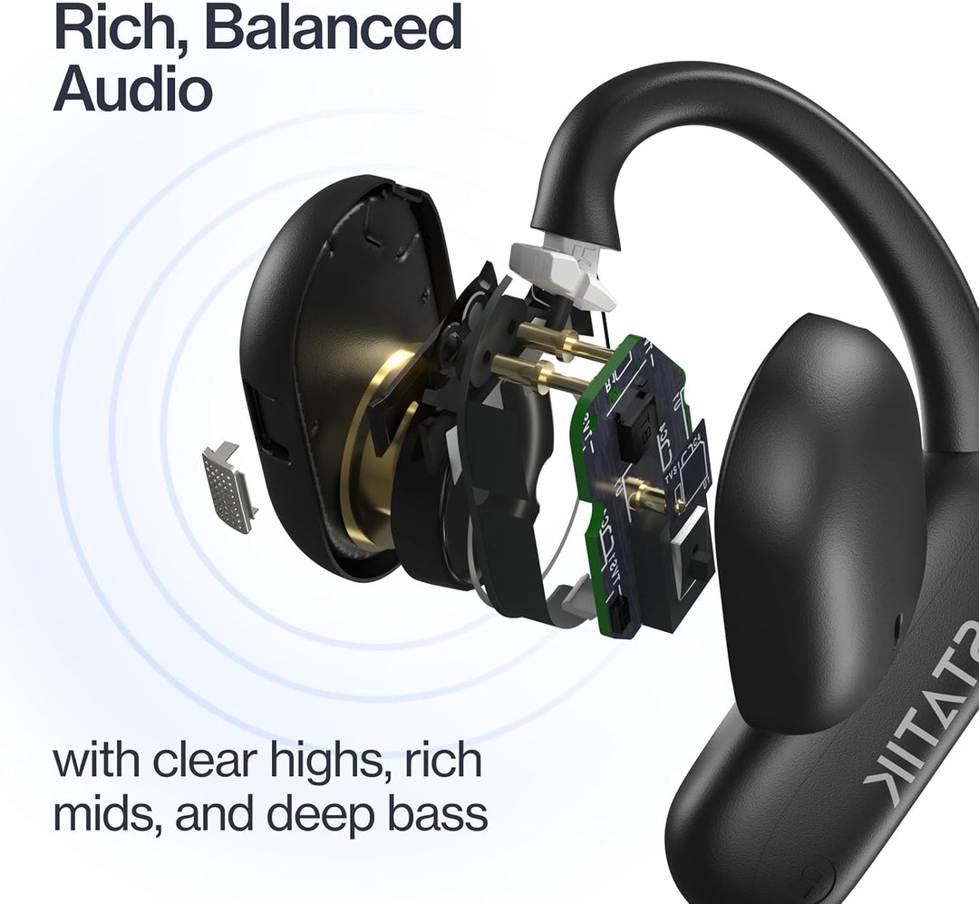 Statik Aktive Open-Ear Bluetooth-Kopfhörer – Kabellose Ohrhörer mit Schnellladung, bis zu 10 Std. Ak