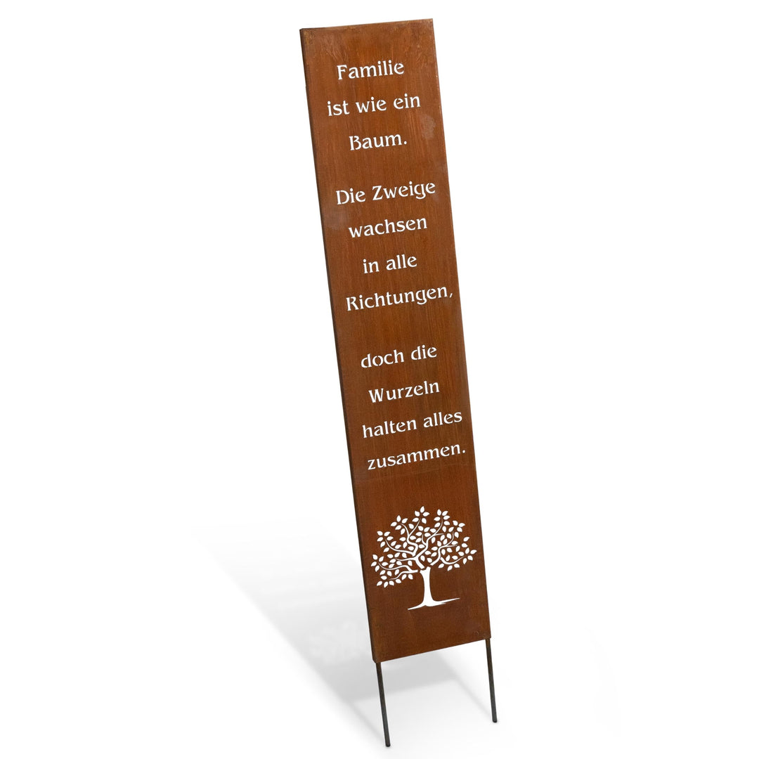 Rostikal Familen Spruch Gartenstecker 1 m Edelrost Gartendeko Rost Geschenk 100 Cm Zum Stecken - Ros
