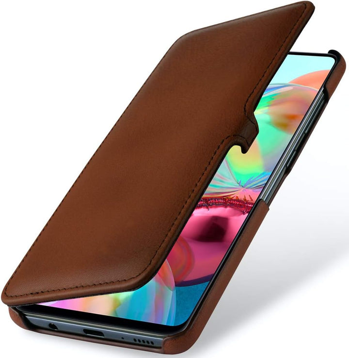 STILGUT Book Case entwickelt für Samsung Galaxy A71 Hülle aus Leder mit Clip-Verschluss, Lederhülle,