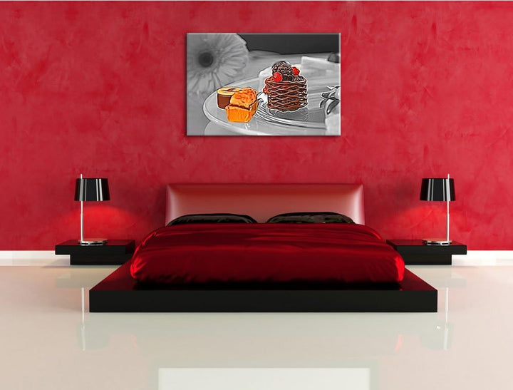 appetitliche süsse Desserts schwarz/weiss Deluxe Format: 100x70 cm auf Leinwand, XXL riesige Bilder