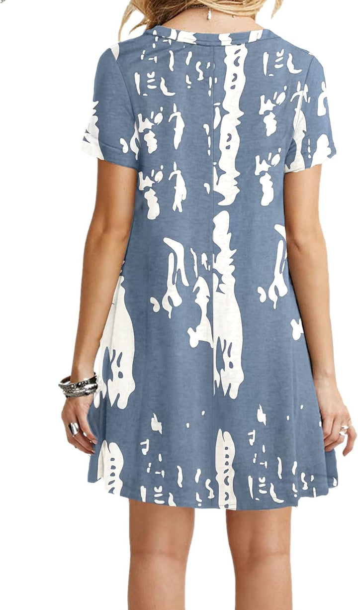 MOLERANI Damen Sommerkleider Casual T-Shirt Kurzarm Strandkleid Loose Swing Damenkleid Tie-dye S, Ti