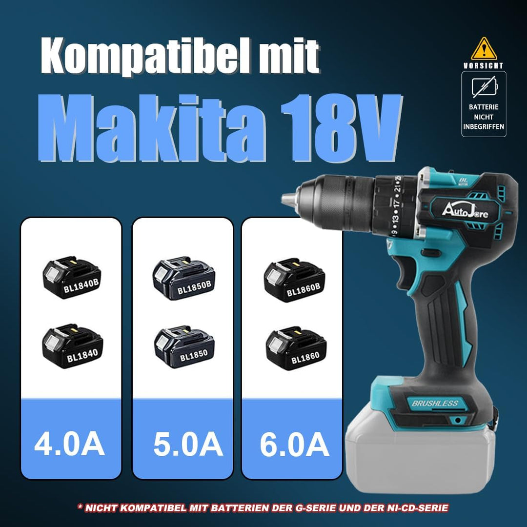 Akku Schlagbohrschrauber Kompatibel mit Makita 18V 13MM Bürstenloser Bohrschrauber 35+3 Drehmomentst