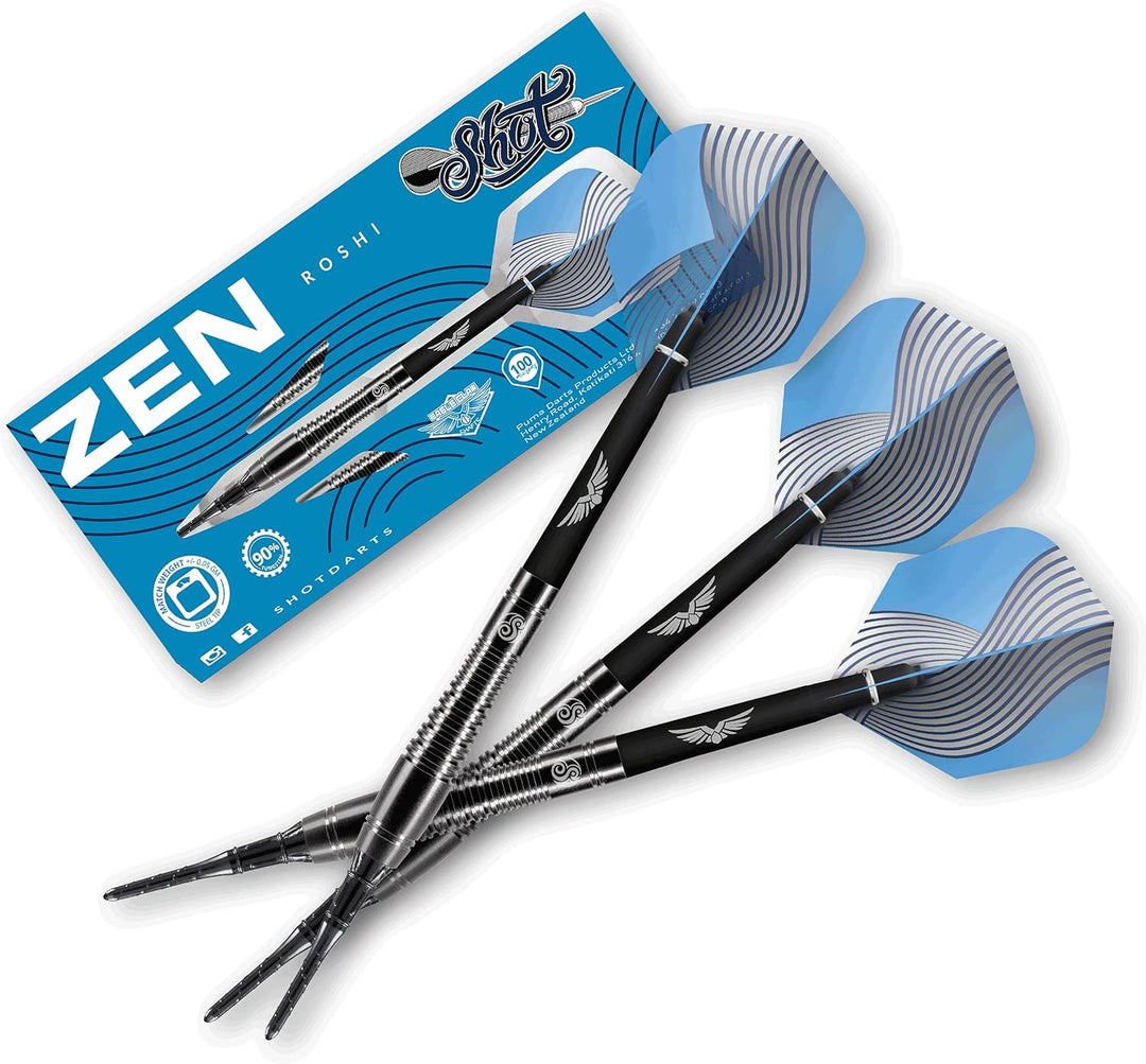 Shot! Darts Zen Roshi 90% Tungsten Pro Throwing Darts Soft Tip Set, Professional – Made in New Zeala