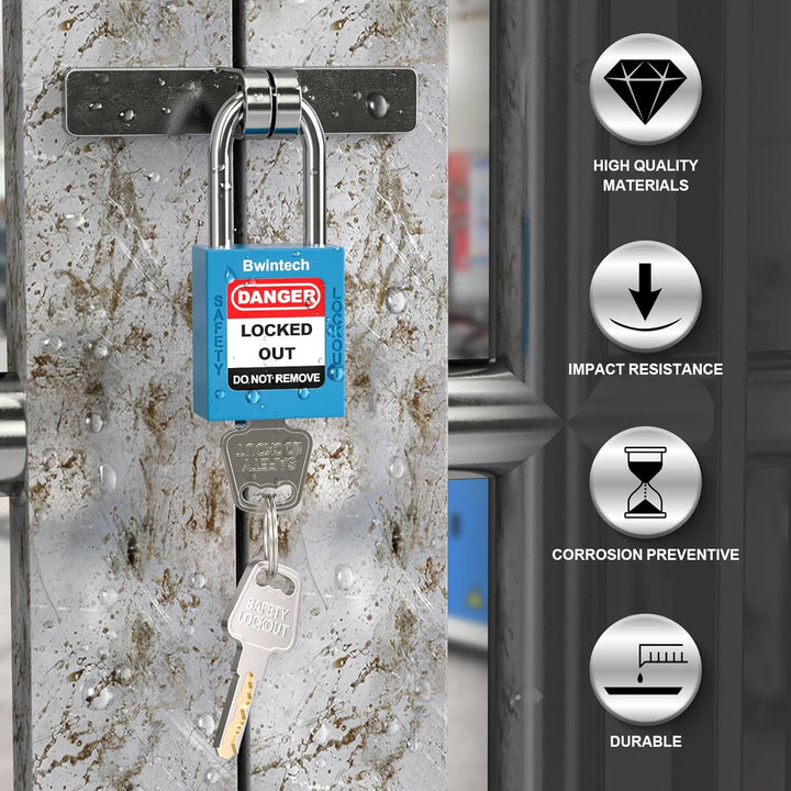 Bwintech 10 Stück 38MM verschlüsselt verschiedene blau Sicherheitsvorhängeschloss Lockout Tagout Sch