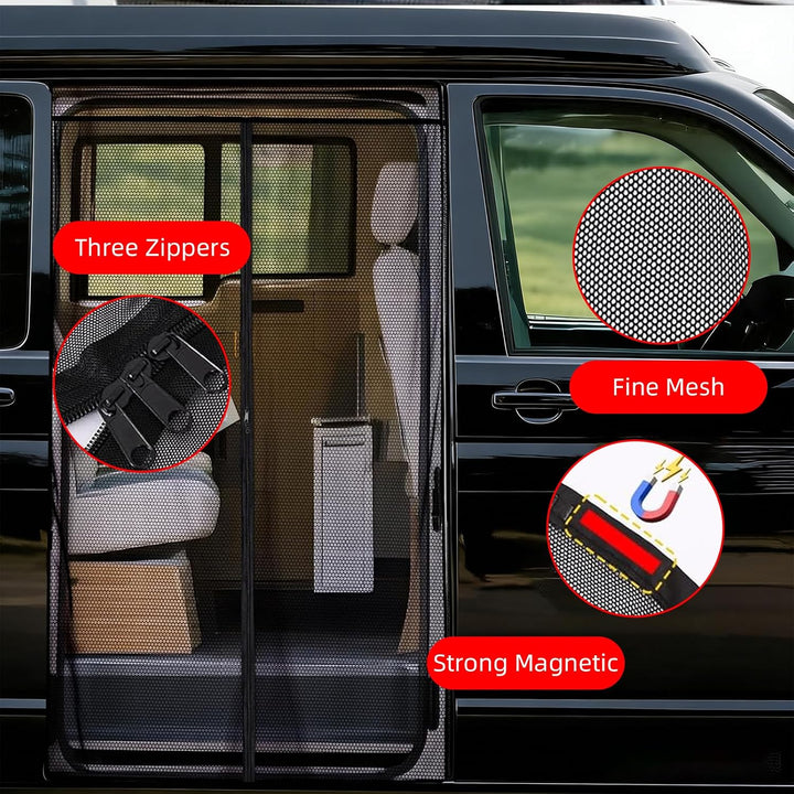 Moskitonetz Auto Hintertür Kompatibel für VW T5 T6, Magnetisch Mitte Reissverschluss Fliegengitter,