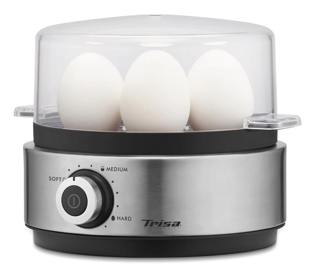 Trisa Eierkocher Vario Eggs für 7 Eier – Elektrischer Egg Cooker mit Pochieraufsatz, Härtegrad einst