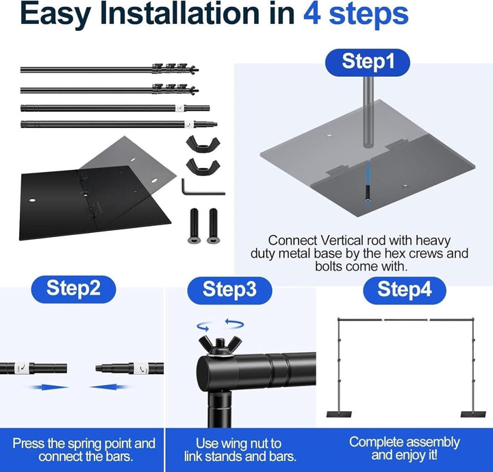 EMART Hintergrund Ständer 3x3m mit Stahlsockel, Professionelles Hintergrundsystem Fotografie Heavy D