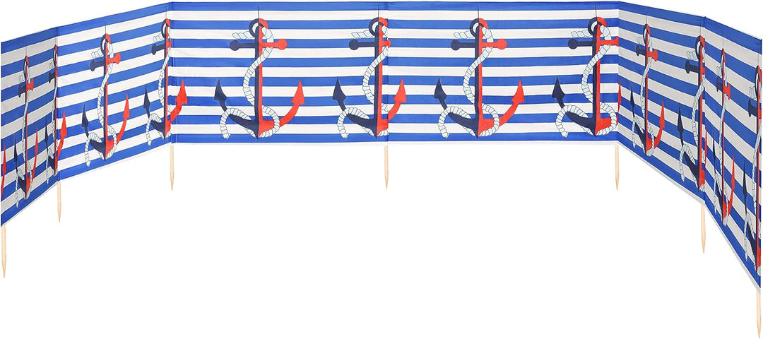 Ladeheid Windschutz Strand Sichtschutz mit Holzstab praktisches Strand Zubehör LAEX001 6 m Streifen/