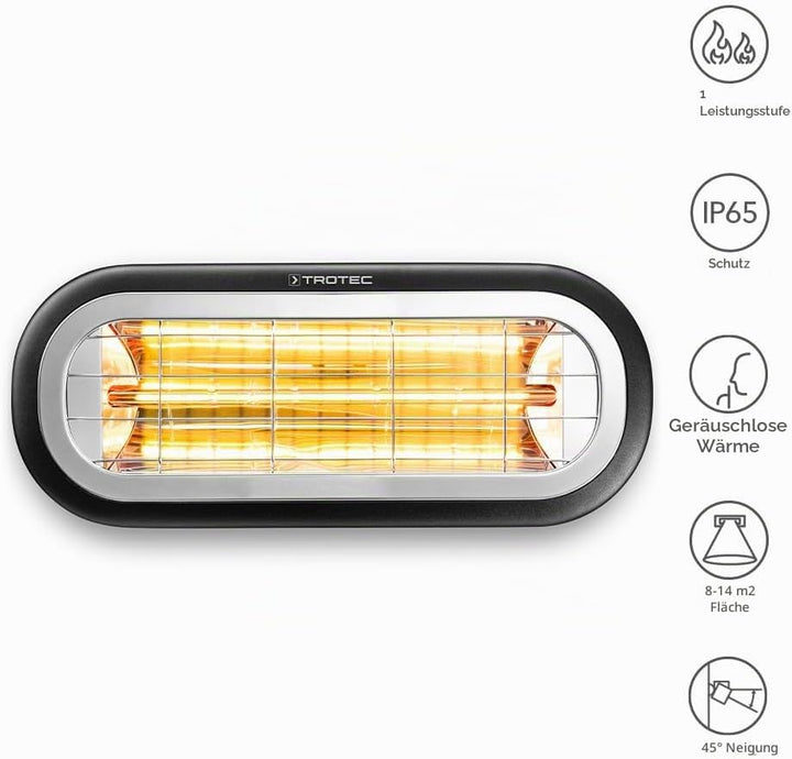 TROTEC Standheizstrahler IR 2001 – Heizleistung 2000 W – Infrarotheizung, IP65, Outdoor, Fläche im A