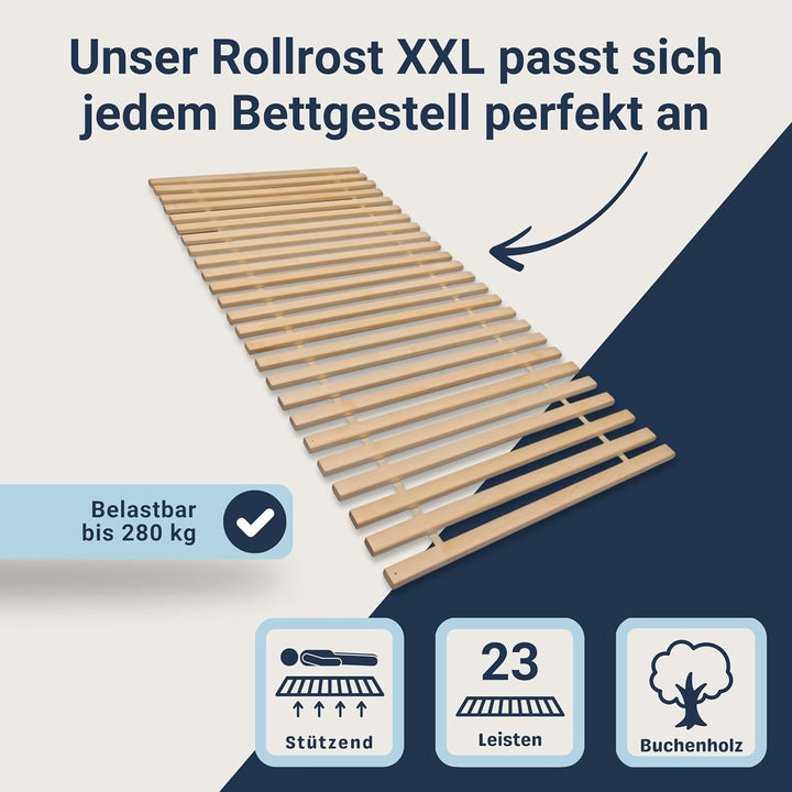 Madera Rollrost XXL mit 23 extra stabilen Leisten aus massiven Buchenholz, belastbar bis ca. 280 kg,
