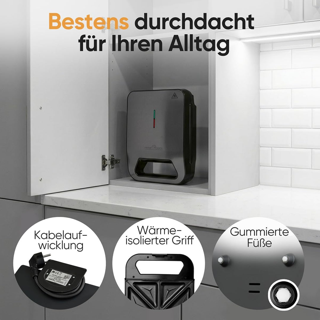 ProfiCook® Sandwichmaker für 4 Sandwiches gleichzeitig | Antihaft-Platten | kein Anbrennen | Sandwic