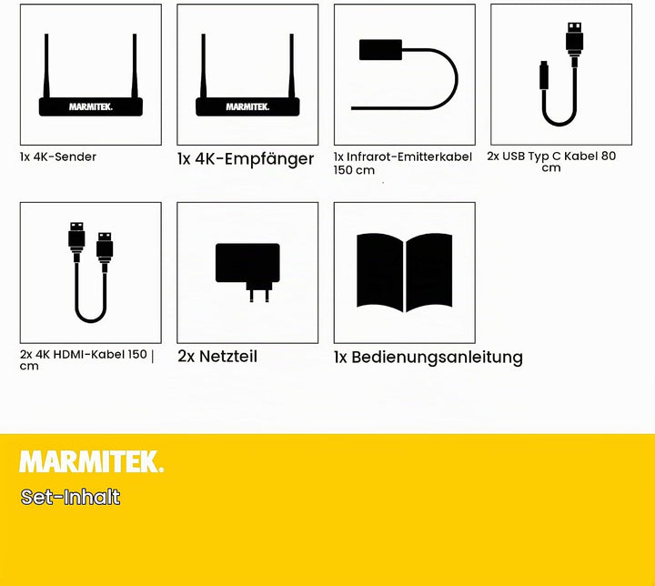 Drathlose HDMI Extender 4K - Marmitek WHE4-4K60 - Ultra HD - Flächendeckendes Bereich - Infrarot Rüc
